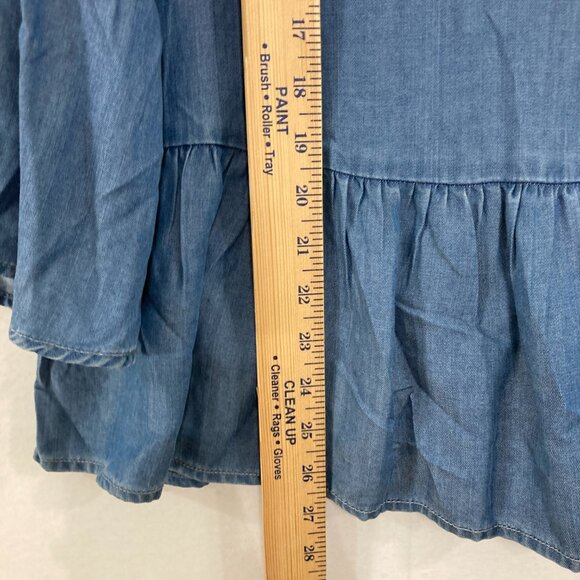 Beach Lunch Lounge Large Blue Chambray Floral Embroidered Feminine Blouse - Picture 5 of 10